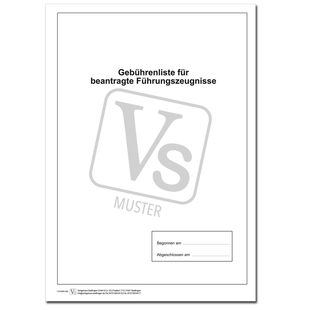 Gebührenliste für beantragte Führungszeugnisse