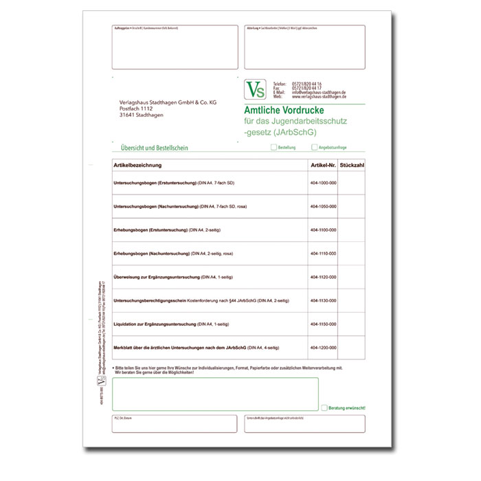 Bestellschein für das JArbSchG