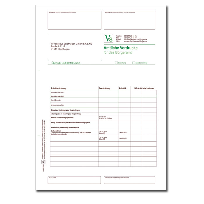 Bestellschein für das Bürgeramt