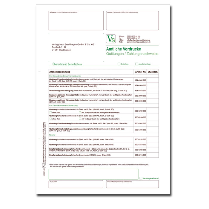 Bestellschein für Wohngeldformulare