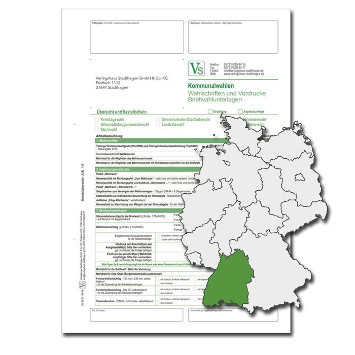Bestellschein zu den Direktwahlen für Wahlschriften & Vordrucke und Briefwahlunterlagen
