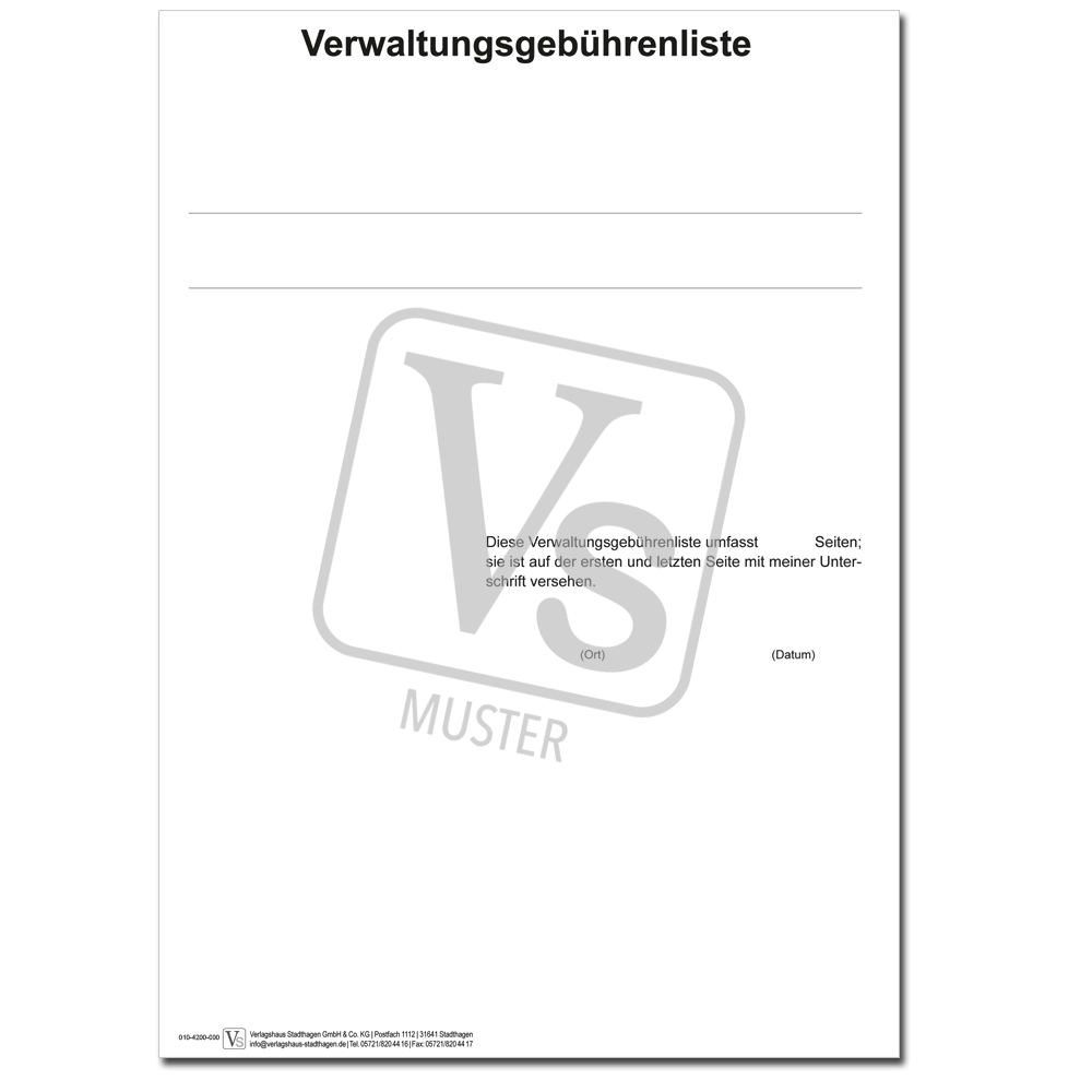 Verwaltungsgebühren-Liste