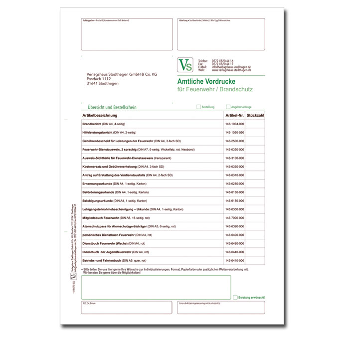 Bestellschein Feuerwehr & Brandschutz