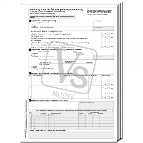 Mitteilung über die Änderung der Hauptwohnung zur Datenerfassung und späteren Übernahme in die EDV